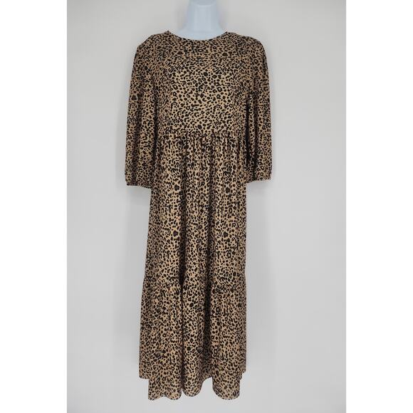 Pull & Bear Leopard Print Tiered Maxi Dress Women’s Size Small - Picture 2 of 11